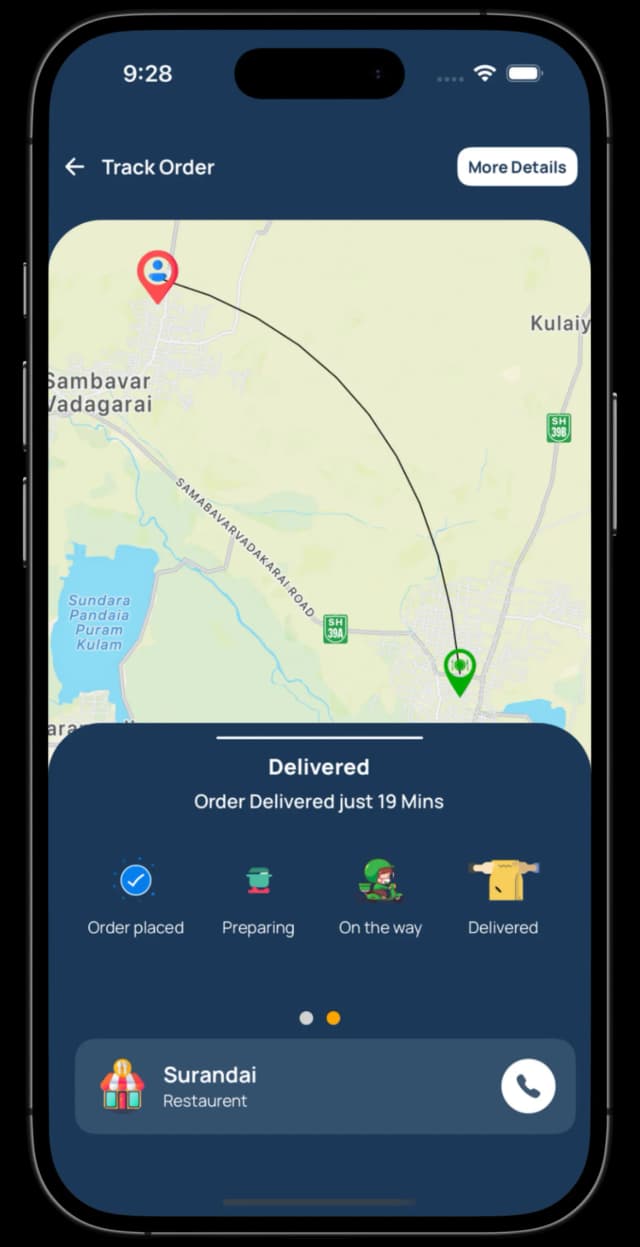 Tracking screen in food delivery app for restaurants