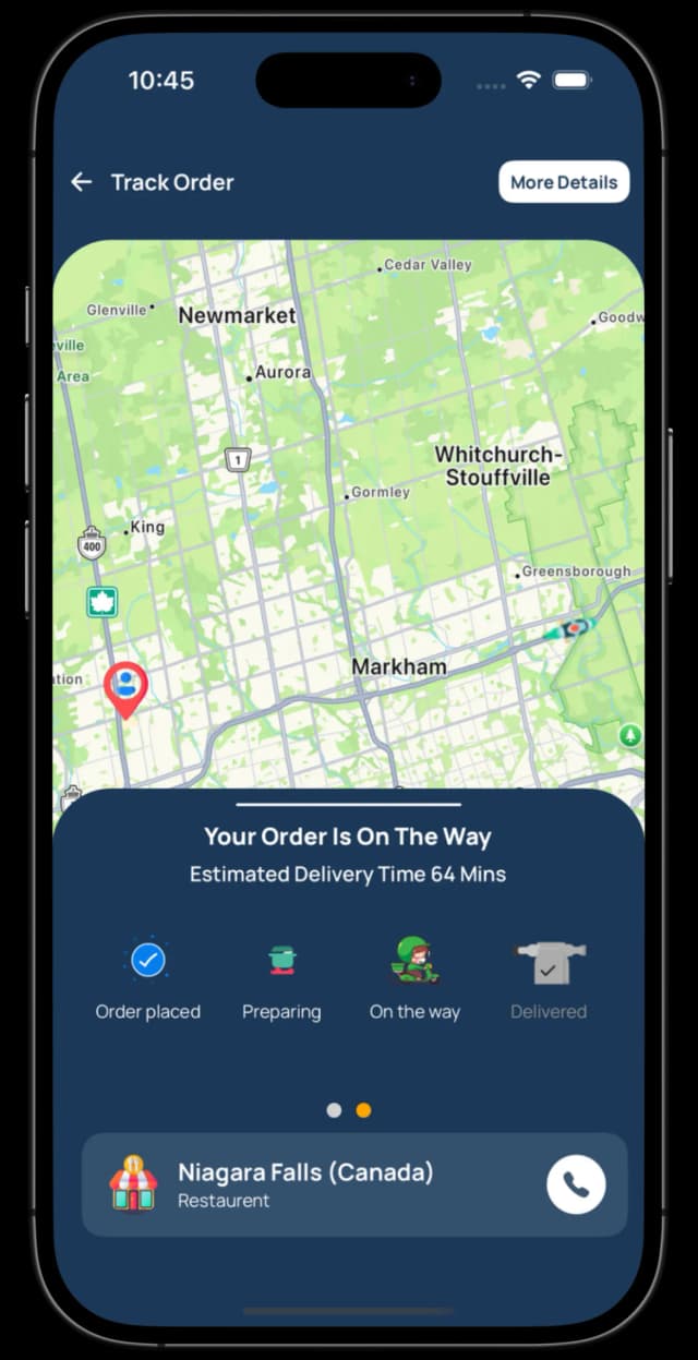 Screenshots of the ProzenEats app displaying restaurant menus, order placement, and delivery tracking