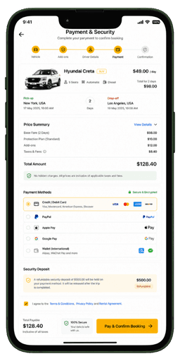 Prozen Rent booking and KYC screen