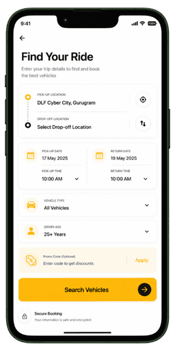 Prozen Rent vehicle discovery screen