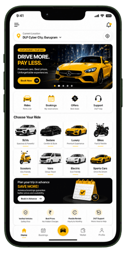 Prozen Rent vehicle discovery screen