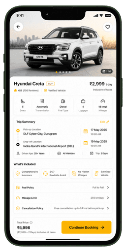 Prozen Rent booking and KYC screen