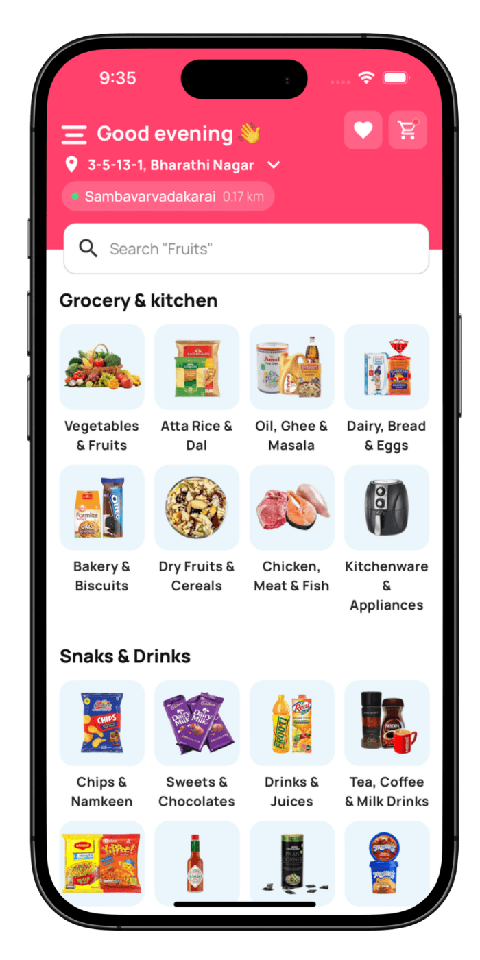 Grocery delivery app customer home screen