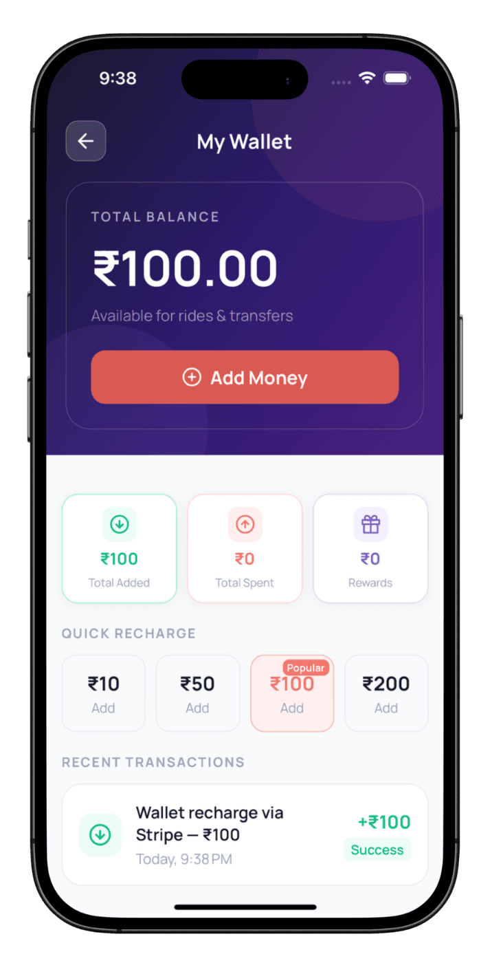 Unified wallet screen across every module in super app development platform