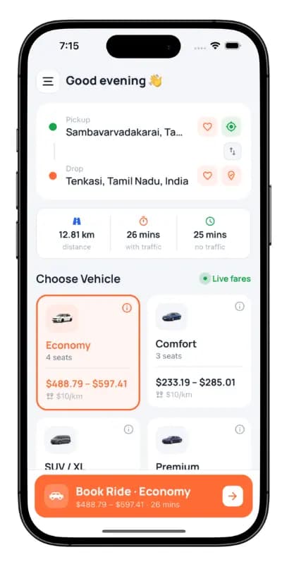 bolt Clone customer app home screen