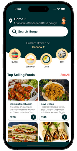 food delivery app for restaurant Home Customer app interface showing restaurant menu in food delivery app