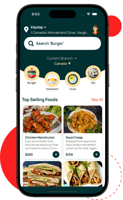 Showcase Your Best Dishes on the Main Storefront Dynamic app home screen that showcases your restaurant's trending dishes and menu categories to attract customers immediately.