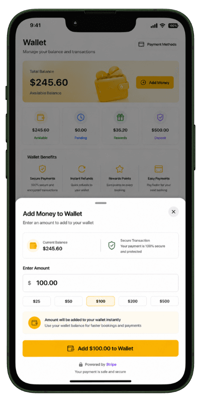 Add Money to Rental Wallet Vehicle rental software add money to wallet screen
