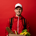 Illustration of a delivery person carrying food for ProzenEats app customers Efficient and reliable food delivery by ProzenEats delivery partners
