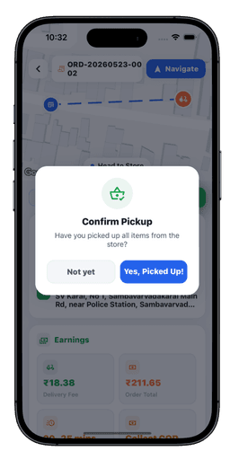Prozen Mart delivery agent screen