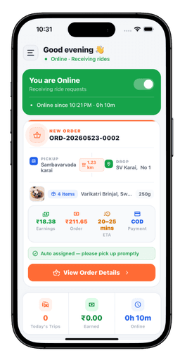 Prozen Mart delivery agent screen