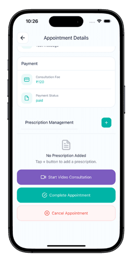 Prozen Care doctor application screen