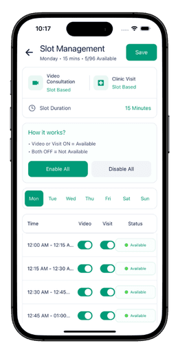 Prozen Care doctor application screen