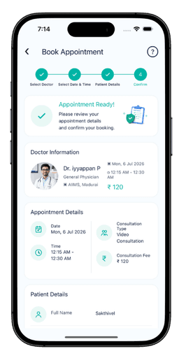 Prozen Care patient application screen
