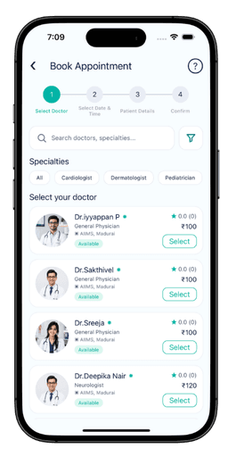 Prozen Care patient application screen
