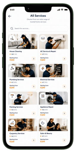 Prozen Services customer screen