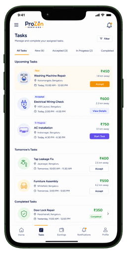 Prozen Services partner screen