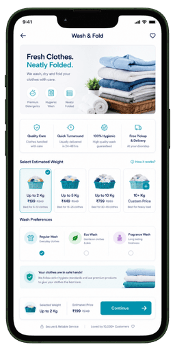 Prozen Wash customer application screen